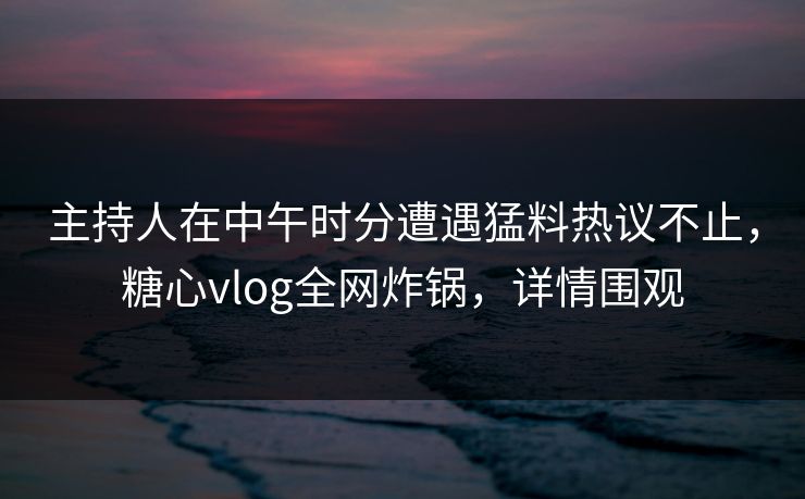 主持人在中午时分遭遇猛料热议不止，糖心vlog全网炸锅，详情围观