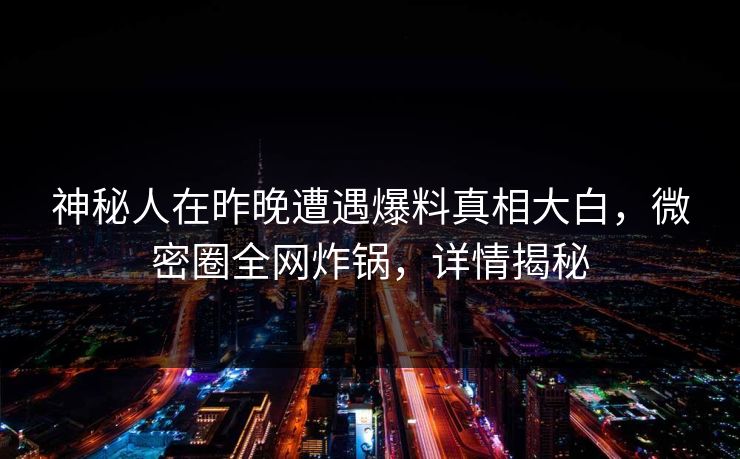 神秘人在昨晚遭遇爆料真相大白，微密圈全网炸锅，详情揭秘